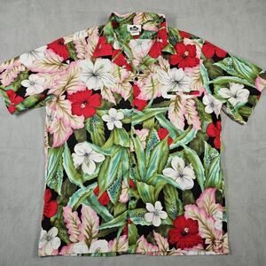 VTG Hilo Hattie Shirt Mens XL Floral Hawaiian Aloha Tropical Hibiscus Button Up